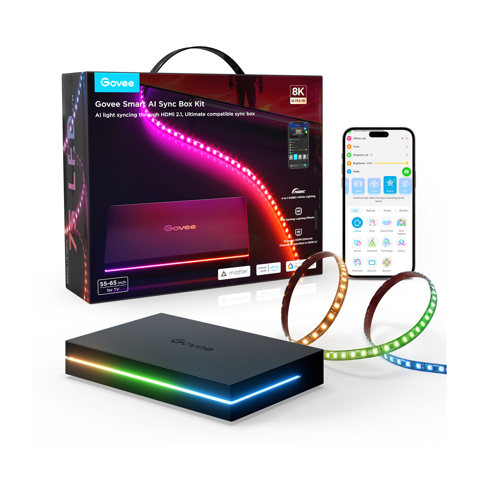 ریسه هوشمند تلویزیون 55-65 اینچ گووی Govee AI Sync Box Kit 1 H8604