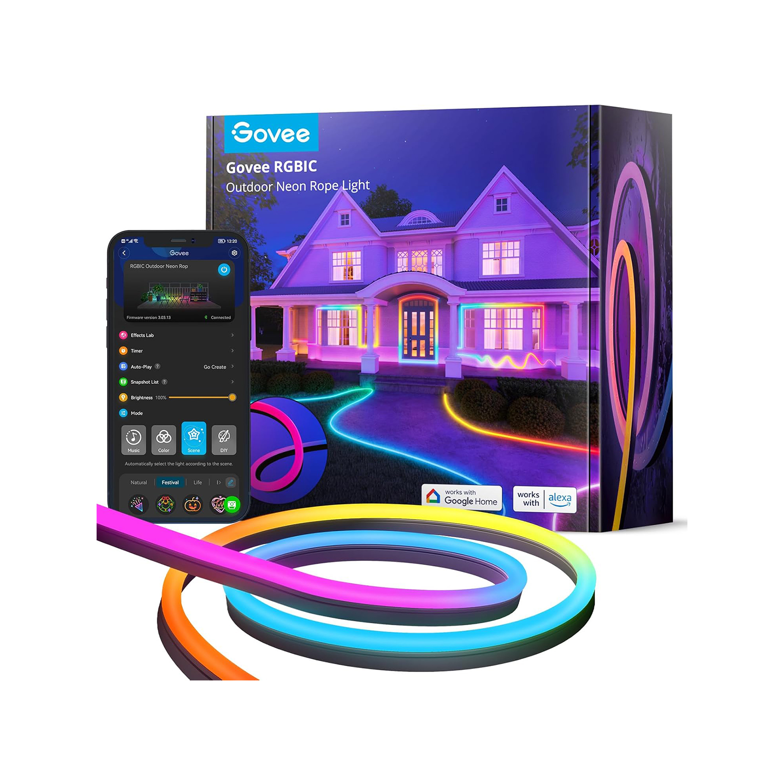 ریسه هوشمند فضای باز 10 متری گووی مدل Govee RGBIC Outdoor Neon Rope Lights H61A8