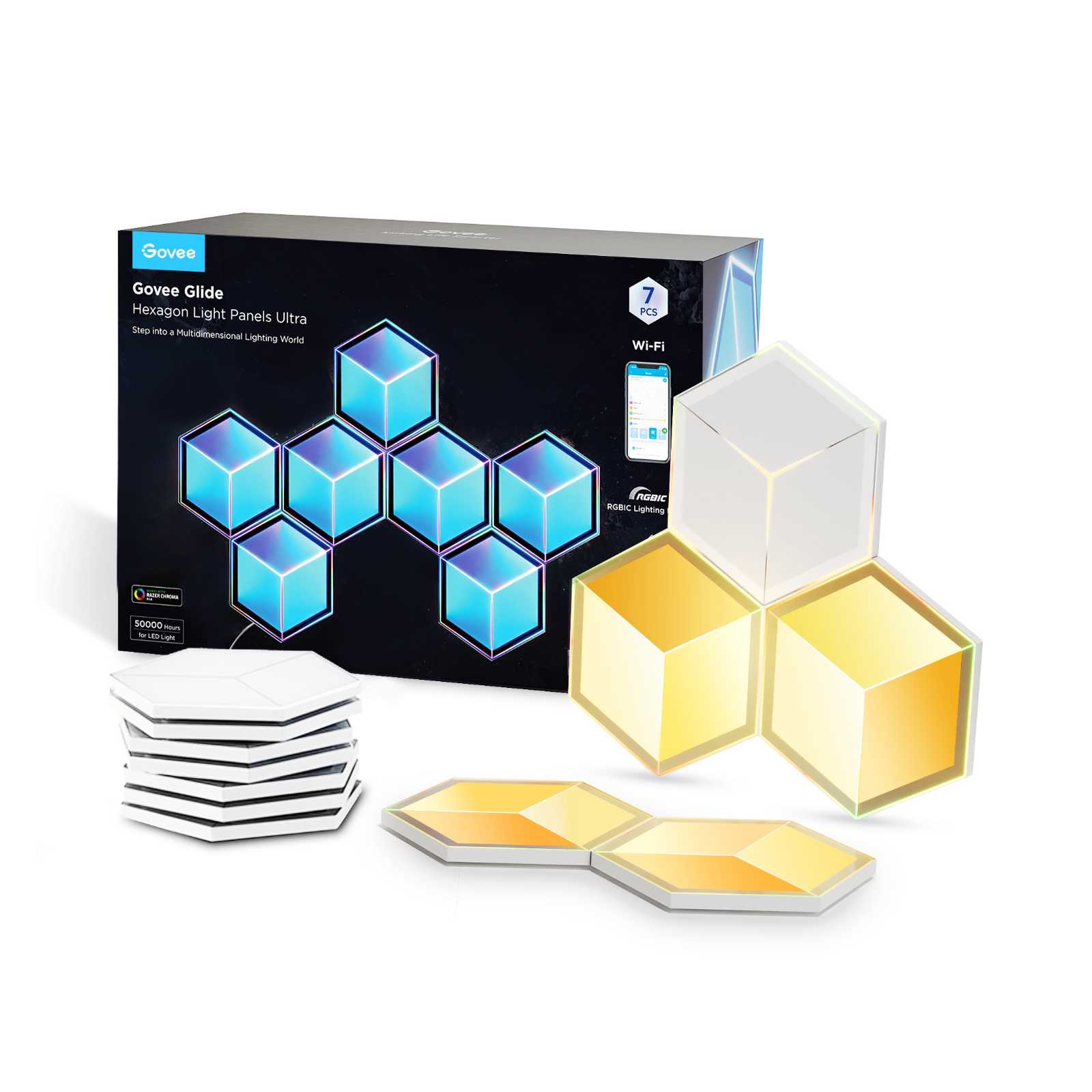 پنل روشنایی هوشمند 7 عددی گووی مدل Govee Glide Hexagon Light Panels Ultra H606A