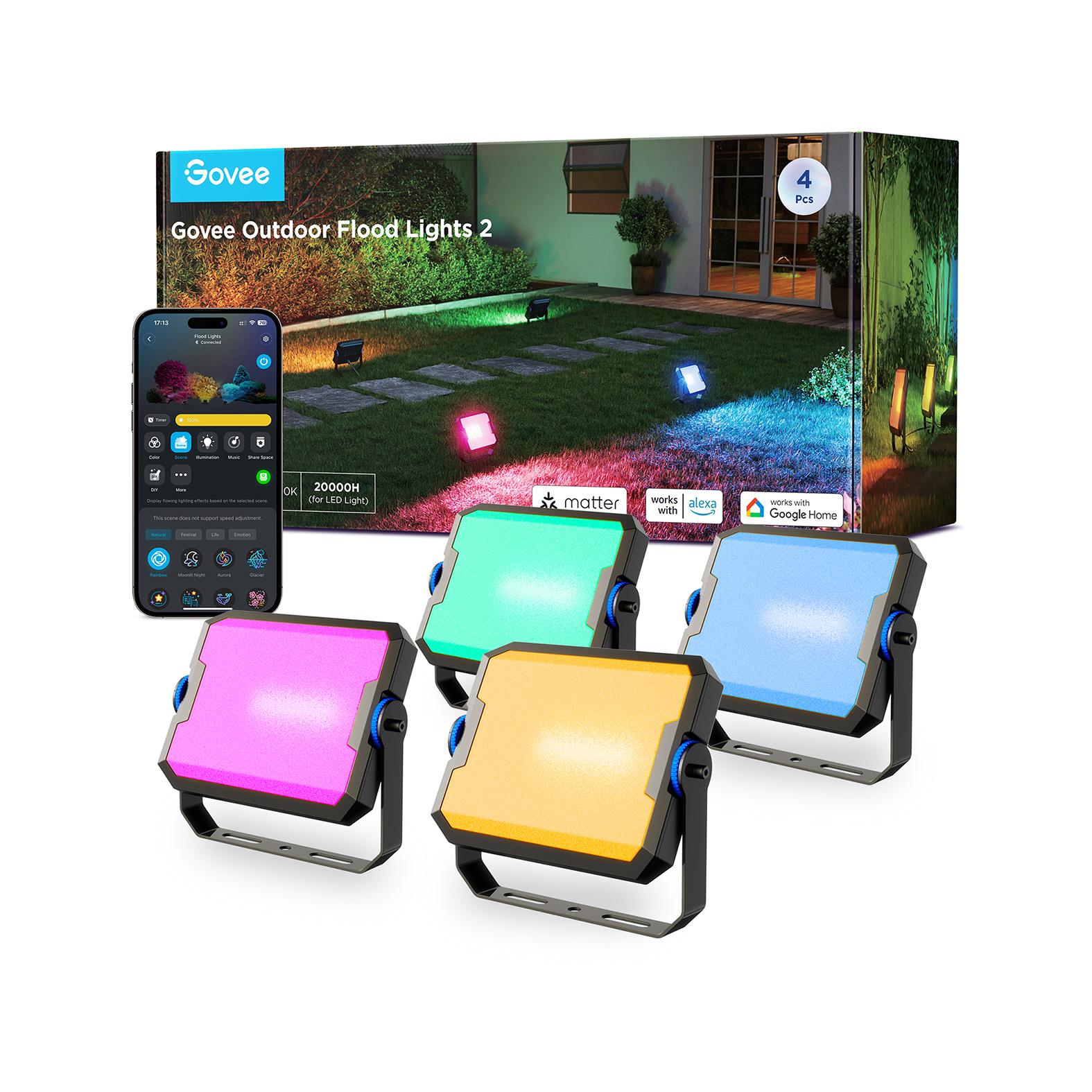 چراغ های هوشمند فضای باز گووی Govee Outdoor FLood Lights H8057